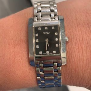 Fendi silver watch with diamonds